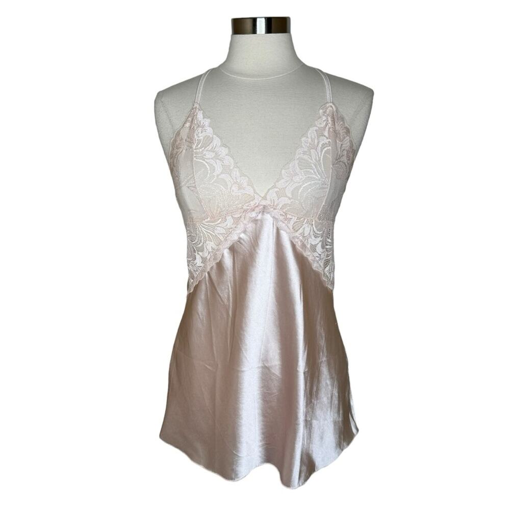 Avidlove Pink Satin Lace Detail Chemise Mini Lingerie Slip Dress Women’s‎ Medium